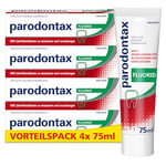 Parodontax Dentifrice au fluor, 4 x 75 ml, aide à réduire et à prévenir les saignements des gencives