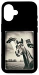 Coque pour iPhone 16 Alien Horse UFO Meme Funny Cowboy Cowgirl Weird