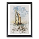 Big Box Art The Burj Al Arab in Dubai Vol.1 Watercolour Framed Wall Art Picture Print Ready to Hang, Black A2 (62 x 45 cm)