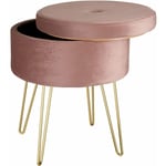 Helloshop26 - Tabouret siège pouf avec coffre de rangement table basse aspect velours rose