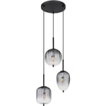 Lampe suspendue, suspension, plafonnier, luminaire de salon, lampe de salle à manger, métal noir, verre fumé, 3 ampoules E14, h 120 cm