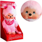 Docka - Sekiguchi Company - Kiki Monchhichi Girl Sakura Pink 20cm - Mjuk plysch - Napp ingår