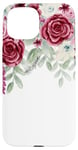 Coque pour iPhone 15 Bordure florale bordeaux avec accents roses et verdure