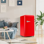 Retro Refrigerateur, 91L - avec mini compartiment congélateur, 85 kWh/an, économie d'énergie, éclairage LED - 41 dB - Rouge [Classe énergétique E]
