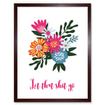 Funny Bathroom Wall Art Floral Let That Shit Go Toilet Sign Bathroom Yoga Room Decor Art Print Framed Poster Wall Decor 12x16 inch