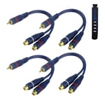 Câble RCA Répartiteur Audio Adaptateur Câble Y Cinch, 15CM Câble RCA vers JACK 1 Mâle à 2 Femelle RCA Câble pour Caisson Basses, Phono, AV, Audio, Subwoofer Voiture(RCA Y Câble, 4Pack, Bleu)