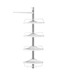 SONGMICS Adjustable Bathroom Corner Shelf, Telescopic Shower Caddy, 95-300 cm, Floor to Ceiling, with Stainless Steel Frame, 4 Trays, 3 Hooks, 1 Towel Bar, White and Silver BCB02SW