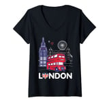 Womens London vibes Famous Landmarks Souvenirs UK flag Coronation V-Neck T-Shirt