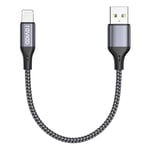 RAVIAD iPhone Charger Cable 30CM, [MFi Certified] Short Lightning Cable Nylon Braided Charger Lead Fast Charging Cable for iPhone 13 12 11 Pro Max Xs X XR 8 7 6s 6 SE 5 5s 5c - Gray