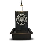 Fontaine Mur D'eau Motif Tree Of Life En Résine Noir Et Gris - H40 Cm