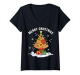 Womens Funny Pizza on Earth Christmas Tree Merry Crust-mas Pizzamas V-Neck T-Shirt