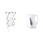 Vileda Sprint 3-Tier Clothes Airer, Indoor Clothes Drying Rack with 20 m Washing Line, Silver & Daewoo Essentials, Plastic Kettle, White, 1.7 Litre Capacity, Fill 7 Cups, Family Size