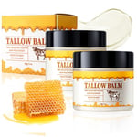 2Pcs Beef Tallow Skin Care, Tallow and Honey Balm, Natural Grass Fed Beef Tallow & Raw Wild Honey Balm, Beef Tallow Face Moisturizer for Cracked, Dry Skin, Tallow Balm for Skin Hydration, 2oz/pc