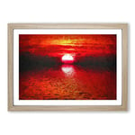 Big Box Art Red & Orange Sunset Above The Sea in Abstract Framed Wall Art Picture Print Ready to Hang, Oak A2 (62 x 45 cm)