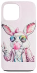 Coque pour iPhone 13 Pro Max Lunettes de soleil aviateur lapin de Pâques mignon Bubblegum Peace Sign