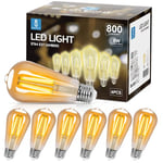 .Aigostar Ampoules Edison Vintage E27 8W,800 Lumens,Blanc Chaud 2200K,Lampe Décorative ST64,Idéal pour la Maison, Bars, Café, Restaurant,Non Dimmable,Lot de 6