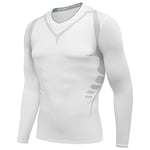 AMZSPORT Maillot Compression à Manches Longues pour Homme Sports Séchage Rapide Baselayer Haut All-Season Blanc S