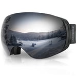 Findway Masque de Ski Magnetique, Lunettes de Ski Femme Homme OTG pour Snowboard et Ski Anti-buée, Anti-UV 400,Noir Interchangeables Lentille Sphérique