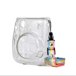 JXE Transparent Glitter Protective Case Crystal Camera Case with Adjustable Rainbow Shoulder Strap Compatible with Fujifilm Instax Mini 11-TR
