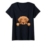 Womens Cute Golden Retriever Peeking Puppy Funny Dog Lover V-Neck T-Shirt