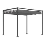 Pergola Gazebo altantak med skjuttak 298 x 213 x 221 cm, Grå, väderbeständig polyester för trädgård och terrass