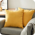 Topfinel Taie Oreiller 65x65 Lot de 2 Housse Coussin Carré Decoratif Jaune Moutarde pour Gros Coussin Canapé Lit Décoration Chambre Salon Maison Scandinave Uni en Chenille Doux avec Fermeture Elair