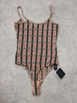 Burberry Bodysuit Womens Medium Nova Check Stretch One Piece Snap Thong M Vtg