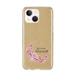 Coque pour Iphone 13 paillettes dore Fleur ceriser branche