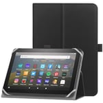 HoYiXi Étui Universel pour 7-8 Pouces Tablette Fire HD 8/HD 8 Plus avec Bande de Fixation en Silicone Réglable Support Folio et Dragonne pour 7"-8" Samsung Android Tablette-Noir