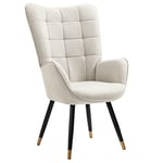 MEUBLE COSY Fauteuil Scandinave Chaise de Canapé Loisirs pour Salon Salle à Manger Bureau avec Un Revêtement en Tissu, Accoudoirs Rembourés et des Pieds Métal, Beige Noir Or, 66x71x110cm, Bogdan