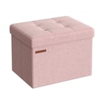 Banc de Rangement Pliable de 41 cm, Coffre de Rangement, Tabouret Repose-Pieds, Pouf de Chambre, Rose Bonbon