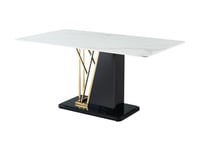 Vente-unique - Table à Manger 6 Personnes en céramique et MDF - Effet marbre Blanc, doré et Noir laqué - BALLARAT