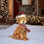 2D Ljushundande Jul Golden Doodle Hund, fluffig Doodle Hund med Ljuskedja Jul Akryl Utomhus Gräsmatta Ornament Yw1