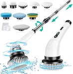 Brosse Electrique Nettoyage Rotative - Yorraka Electric Spin Scrubber avec 9 Têtes de Brosse Remplaçables - Brosse électrique avec Poignée Réglable - pour Salle de Bain Cuisine Voiture (Blanc-Noir)