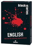 moses Black Stories English – 50 Creepy Mysteries, énigmes en Anglais, Cartes de Crime dans Un Nouveau Design avec Deux Variantes, Jeu de Puzzle pour Adolescents et Adultes, 90057, Blanc, Medium