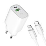 4-Ok Chargeur Mural 20 W PD + 18 W qc Charge Rapide 2 Ports USB (Type C + USB) avec câble de Charge pour iPhone 14/13/12 - pour iPhone - iPad Series