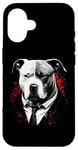 Coque pour iPhone 16 Pitbull Dog Gangster en costume Funny Mob Boss sur le thème