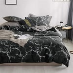 Luofanfei Parure de lit 240x260 Noir et Blanc Gris Marbre Motif Adulte 2 Personnes Sets de Housse de Couette Microfibre Ensemble Literie Modern Géométrique Linge de Lit avec Fermeture éclair