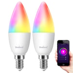 Boxlood E14 Smart Candle Bulb Dimmable RGB Cool White & Warm White, Compatible with Alexa & Google Home, Smart Life Wi-Fi LED Bulb, iOS Android Remote Control, 5W, No Hub Required, 2 Pack