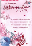 Happy Birthday Card To A Special Sister-in-Law Flowers Pink Foil Glitter