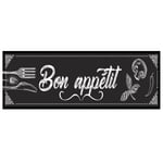 Grand tapis de cuisine noir bon appétit