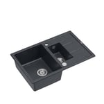 QUADRON Double Bowl Sink, Kitchen Sink, Size: 78 x 50 x 22 cm, Black & Steel, Morgan 116 Granite Granite Sink with Draining Board, Kitchen Sink, Cabinet Undermount from: 60 cm