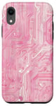 Coque pour iPhone XR Motif carte mère circuit rayé Art déco rose