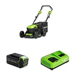 Tondeuse à Gazon sans Fil Greenworks 40V 46cm Tondeuse sans balais INCL. Batterie 4Ah et Chargeur Rapide, jusqu'à 600m² Mulching automoteur à décharge