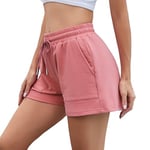 Irdcomps Short Sport Femme Eté Shorts de Sport Coton Bas de Survêtement Court Couleur Unie Short Décontracté Short de Course à Pied Pantalon Court avec Poches pour Yoga Fitness Running Rouge L