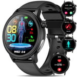 YYKY Montre Connectée ECG+HRV/Acide Urique/BMI, 1.39" AMOLED Smartwatch avec Appel Bluetooth, 24h Spo2 Pression Artérielle Température Moniteur de Sommeil Montre de Fitness pour Android/iOS (Noir 1)