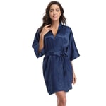 GROPC Robe De Chambre Satin Femme,Saint Valentin Sexy Nightwear Soie Soie V Cou Babydoll Robe Robe De Mariée Peignoir Kimono Chemises Vêtements De Nuit pour Les Cadeaux d'amis,Bleu Marine,XXL