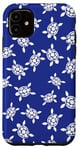 Coque pour iPhone 11 Joli motif floral tortue de mer bleu marine corail et coquillage