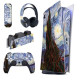 playvital The Starry Night Full Set Skin Decal for ps5 Console Digital Edition,Sticker Vinyl Decal Cover for ps5 Controller & Charging Station & Headset & Media Remote