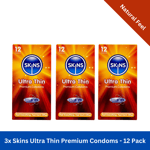 36 Skins Ultra Thin Premium Condoms. Natural Feel Extra Lubricated - 3x 12